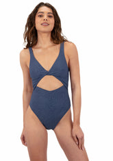 Hurley For Sale | New Wave Jacquard Twist Front Cheeky One Piece - Washed Indigo