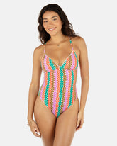 Hurley Onsale | Printed Stripe Crochet Scrunch Soft Cup Moderate One Piece - Orchid