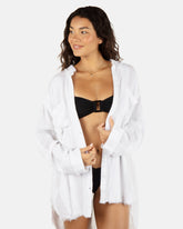 Hurley Discount | Solid Stripe Gauze Long Sleeve Button Front Shirt - White