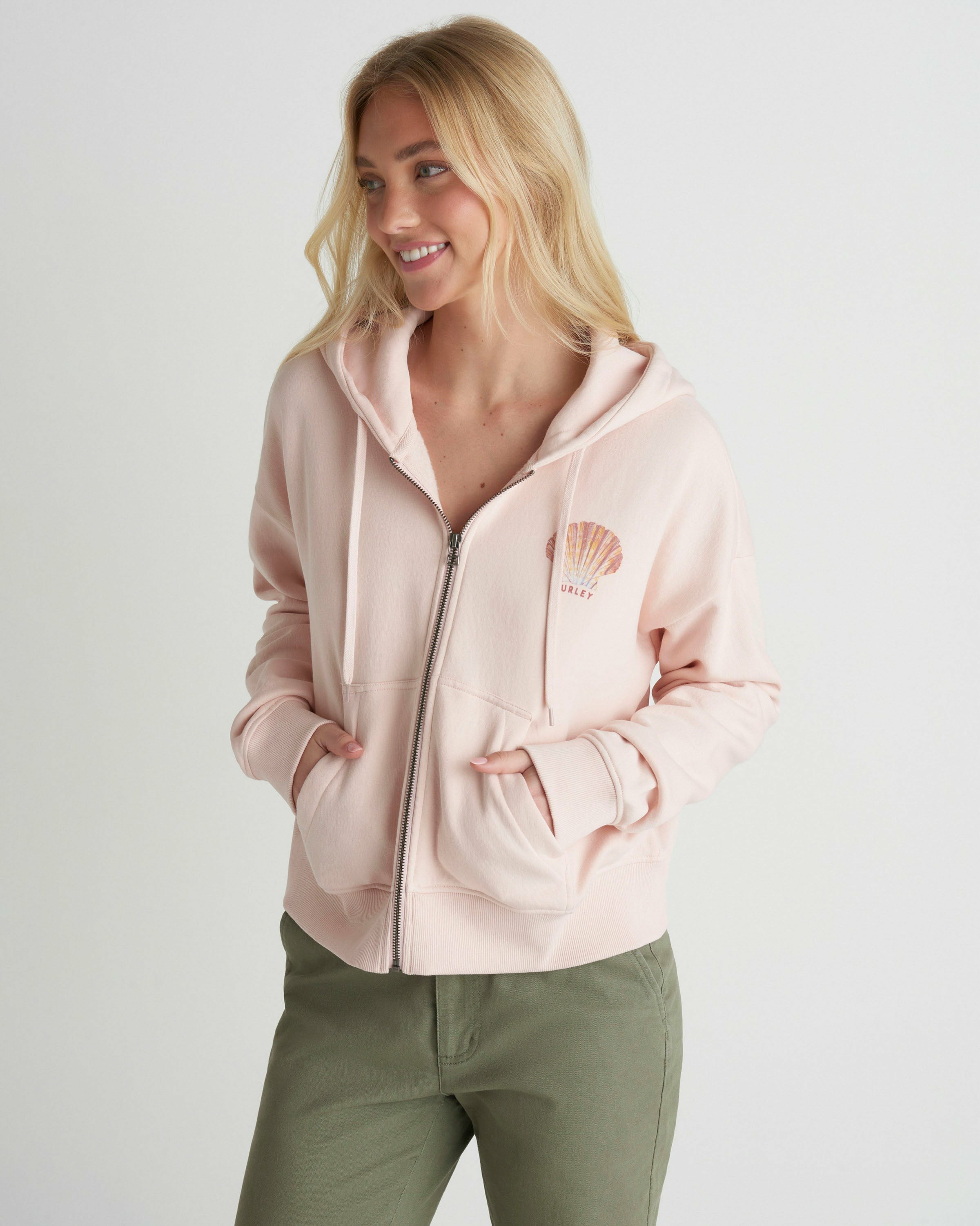 Hurley | Shell Yeah Crop Zip Hoodie - Seashell Pink