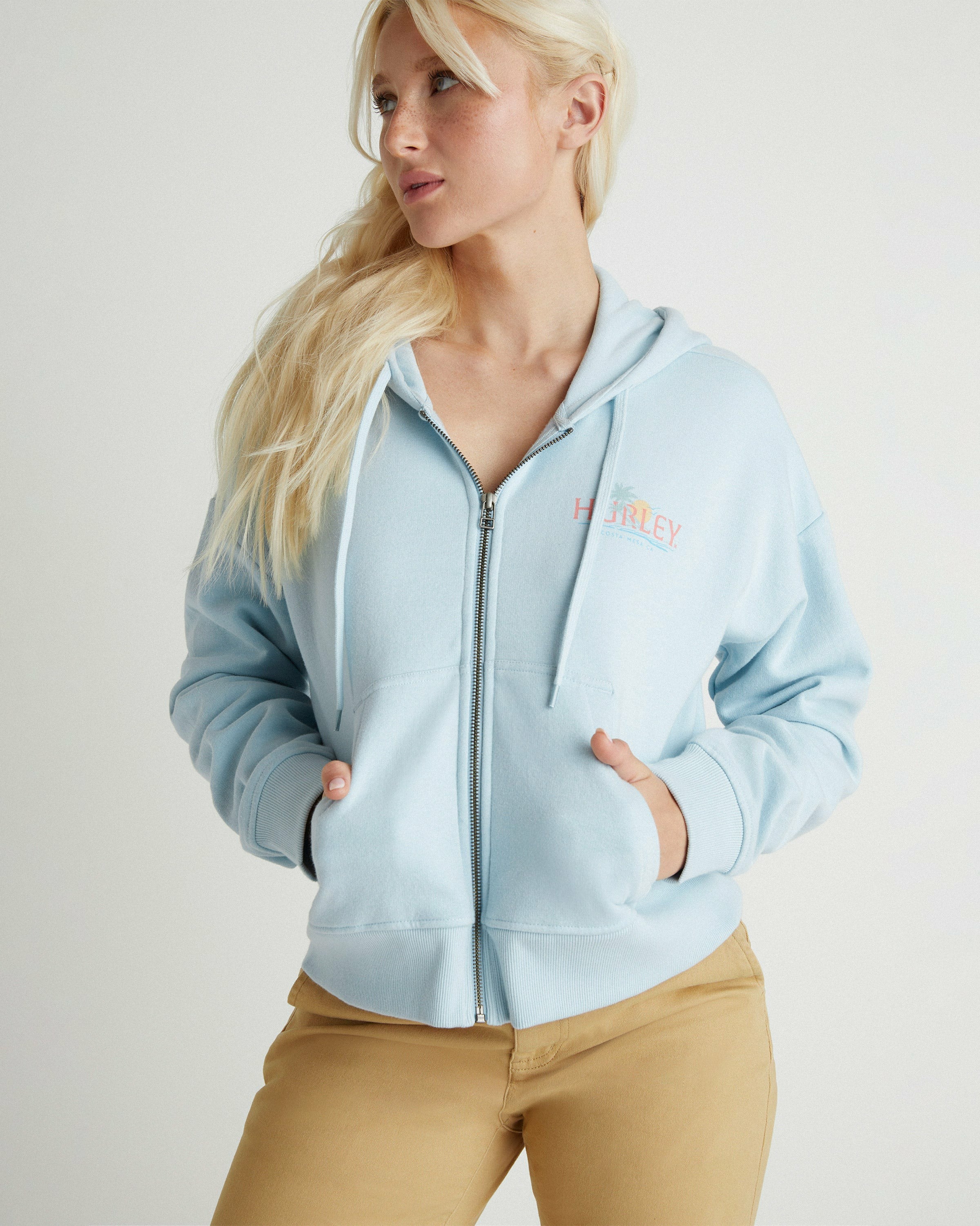 Hurley Discount | Coastline Crop Zip Hoodie - Skyway